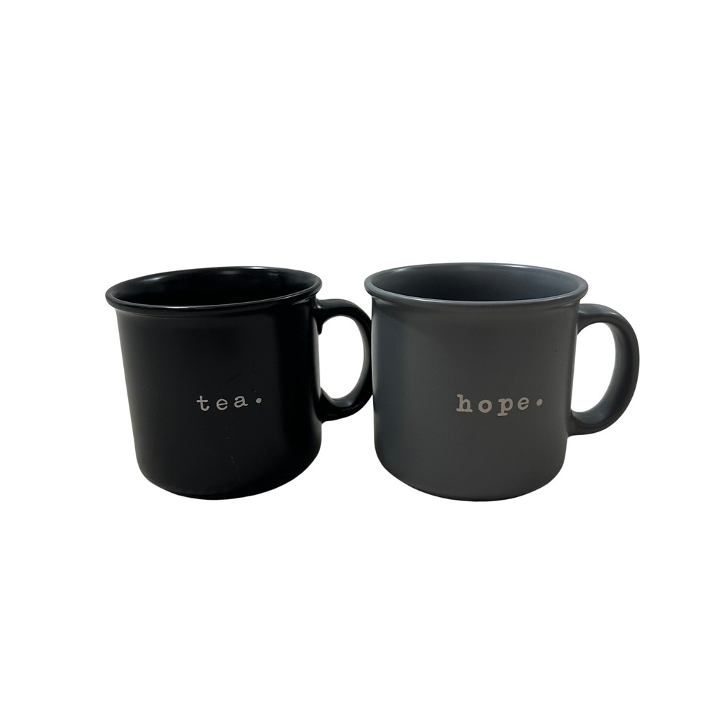 Nicole Miller Set of 2 Matte Ceramic Mugs Black Tea and Grey Hope Minimalist